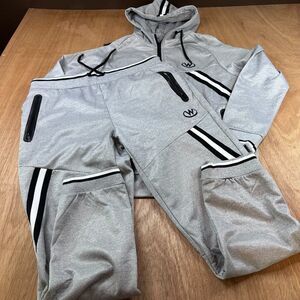 Jian Wang Tracksuit Set XL Gray Hoodie Joggers Athletic Zip Up